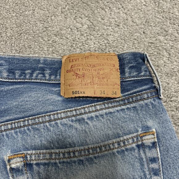 Vintage Levis 501 XX Jeans 34x34 Men Blue Button Fly Made in USA 90s Distressed - Picture 3 of 9